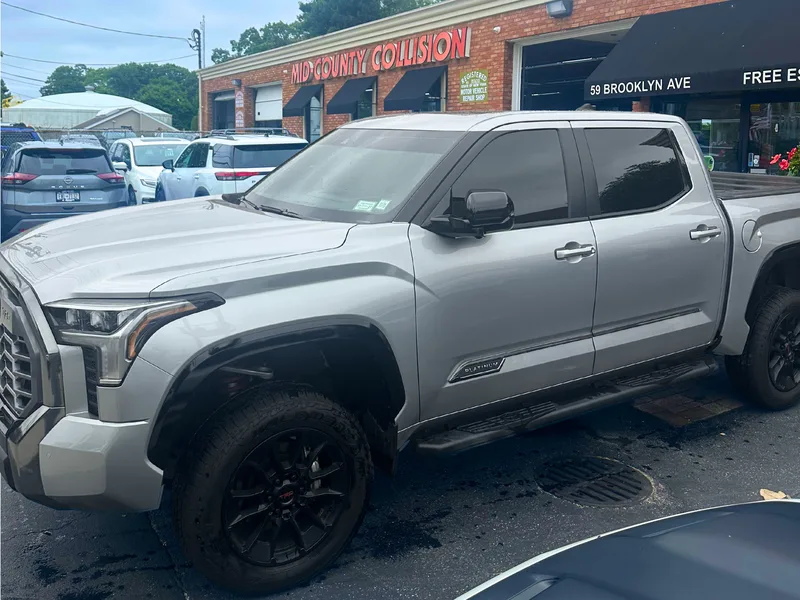 Silver Toyota Tundra repaired at Mid-County Collision in Massapequa